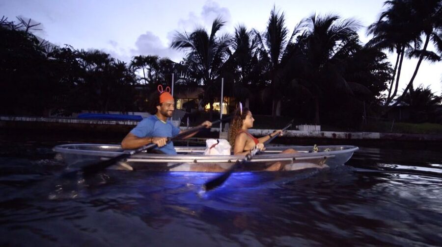 Lighted Clear Kayaks at Night w/ Champagne in Miami Beach - The champagne toast and light snacks