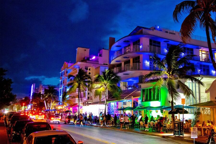 Miami: Open-top Bus Sightseeing Night Tour with Live Guide - The bridge views toward Key Biscayne