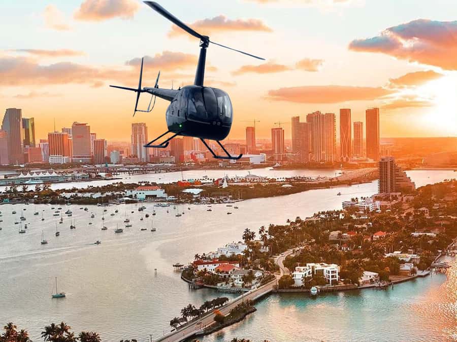 Miami: Private Sunset Helicopter Tour - Miami Port and the cruise ships