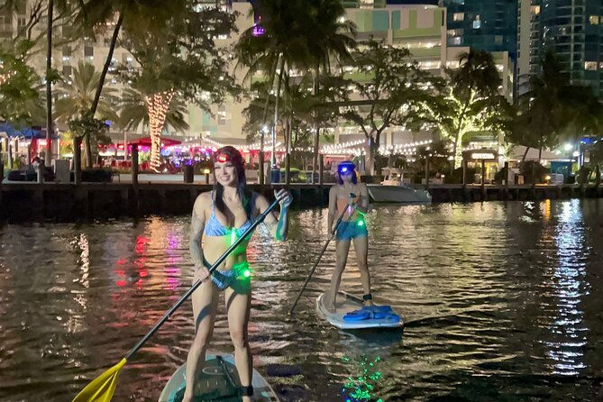 Night on Paddleboard Under the Lights Experience in Fort Lauderdale - NSU Art Museum: a landmark viewed from the channel